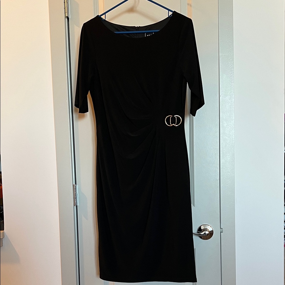 Elegant Black Dress with Belt Detail